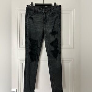 American Eagle Distressed ripped black skinny jeans size 10